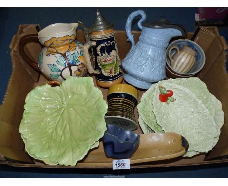 A quantity of mixed china including a Hilborn vase, Carltonware leaf dishes, Royal Winton leaf dishes, Royal Cauldron large h