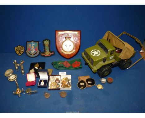 A Meccano Mogul Army Truck, two whistles, one being Military 1943, Women's Land Army arm band with badge a/f., compass, milit