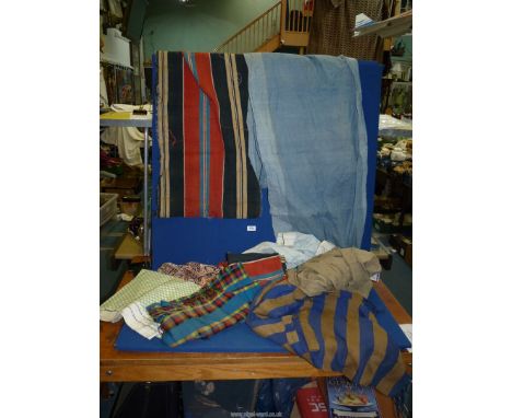 Miscellaneous cushion sized pieces of vintage Jute pieces in vibrant coloured stripes, Jute woven scarves and other vintage p