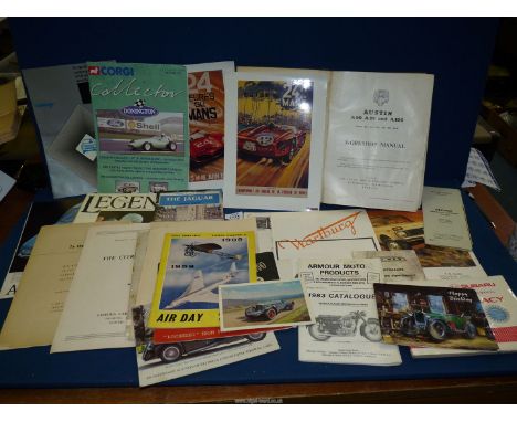 A small quantity of vintage car memorabilia plus Austin A90, A95 and A105 service manuals.