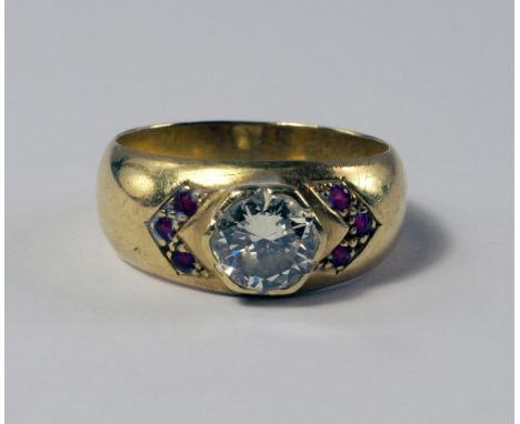 A yellow metal and diamond single stone ring, appox 0.8ct, late 19th early 20th century, the collect set diamond on a wide ta