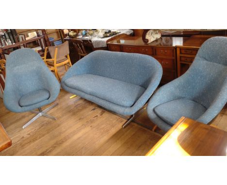 A Lurashell sofa and two chairs (blue fleck) 