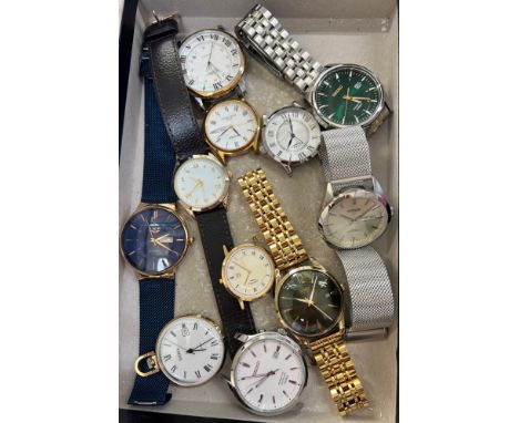 Eleven fashion watches in a case. To include Seiko, Sekonda, Rotary.