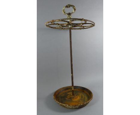 A Wrought Iron Circular Stick and Umbrella Stand on Circular Tray Base, 29cm Diameter and 65cm high 