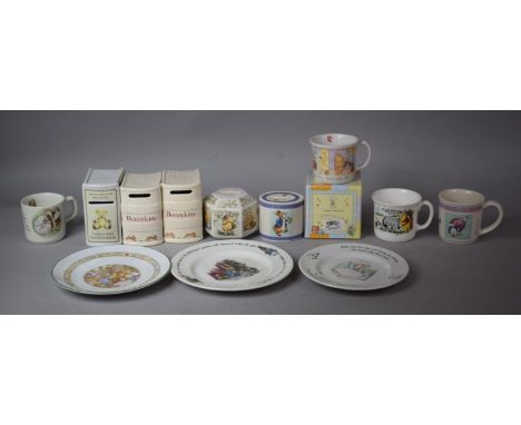 A Collection of Children's China to Include Three Money Banks in the form of Books by Royal Worcester and Bunnykins, Mugs, Pl