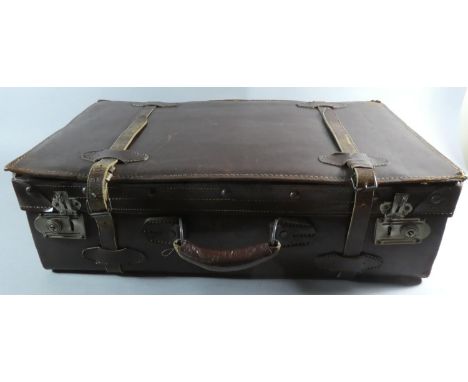 A Vintage Leather Suitcase, 54cm Wide 
