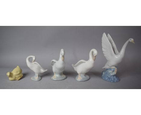 A Collection of One Ladro and Four Nao Duck Ornaments, The Tallest 19cm 