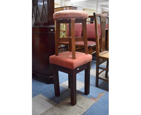 Two Vintage Stools with Circular and Square Tops, 36cm Diameter 