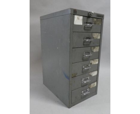 A Vintage Metal Six Drawer Tool or Parts Chest by Bisley, 28cm Wide and 59cm High 
