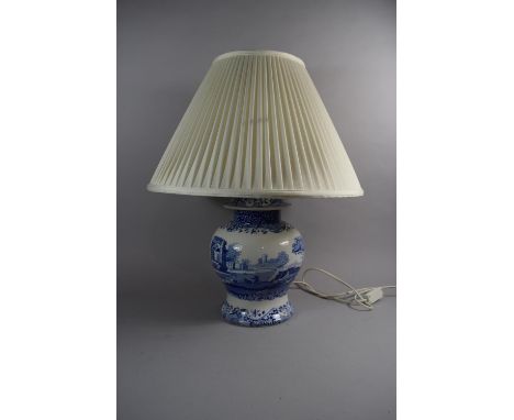 A Modern Copeland Spode Italian Blue and White Table Lamp and Shade, 55cm high 