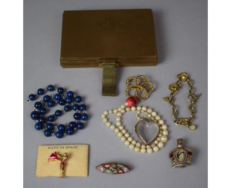 A Collection of Costume Jewellery to Include Victorian Memorial Glass Locket, Coronation Brooch, Micromosaic Brooch Together 