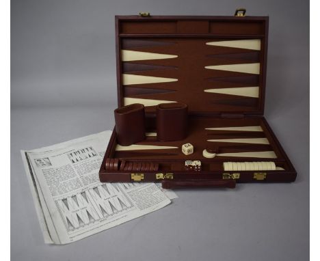 A Modern Leather Cased Backgammon Set, 37cm Wide 