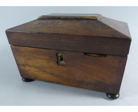 A Mid 19th Century Rosewood Tea Caddy of Sarcophagus Form on Bun Feet, For Restoration, 20cm Wide 