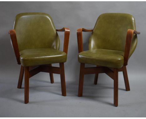 A Pair of Vintage Leather Effect Upholstered Open Armchairs