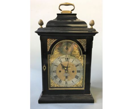 WILLIAM HUGHES, 119 HIGH HOLBORN . A mid 18th Century triple fusee movement ebonised bracket clock, the double inverted bell 