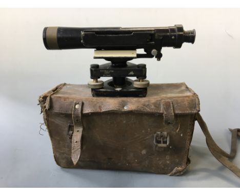An Agents J Halden &amp; Co surveyors level, in leather case with strap.