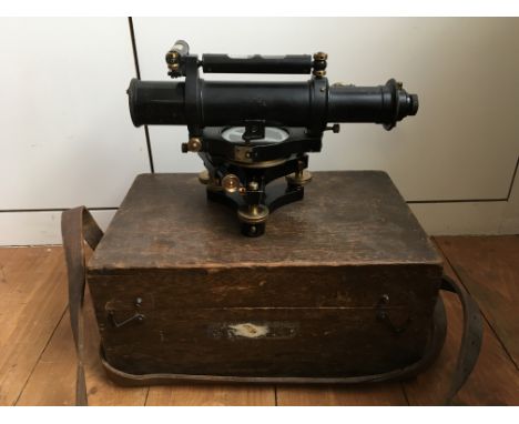 A Hall Bros Clerkenwell No. 460 1916 surveyors level, in wooden box with leather strap.