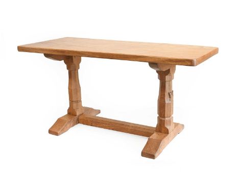 Squirrelman: Wilfrid Hutchinson (Husthwaite): An English Oak 3ft Refectory Coffee Table, the adzed rectangular top, on two oc