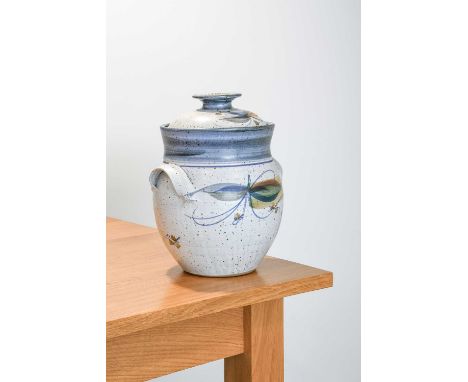 Andrew Hague (born 1948): A Stoneware Bread Crock, painted decoration and oxide glaze, impressed artists mark and Askrigg pot