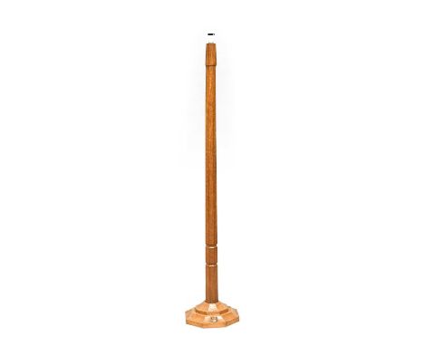Squirrelman: Wilfrid Hutchinson (Husthwaite): An Oak Standard Lamp, octagonal column and base, with carved squirrel trademark