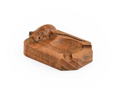 Workshop of Robert Mouseman Thompson (Kilburn): An English Oak Ashtray, of standard rectangular form, with carved mouse trade