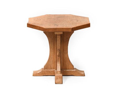 Workshop of Robert Mouseman Thompson (Kilburn): An English Oak Octagonal Coffee Table, the adzed top on a cruciform base, wit