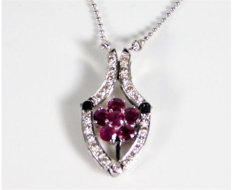A 14ct white gold necklace with 14ct gold metamorphic diamond &amp; ruby pendant 16.5in long 5.3g