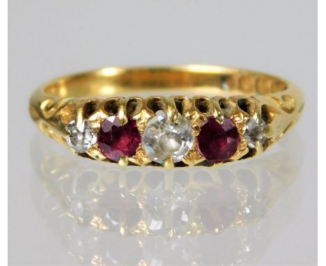 An antique 18ct gold ring set with ruby &amp; approx. 0.25ct diamond 2.5g size L