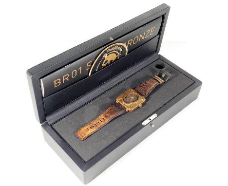 A limited edition 368/500 Bell &amp; Ross bronze skull wrist watch with box, paperwork, tools, badge &amp; sports strap