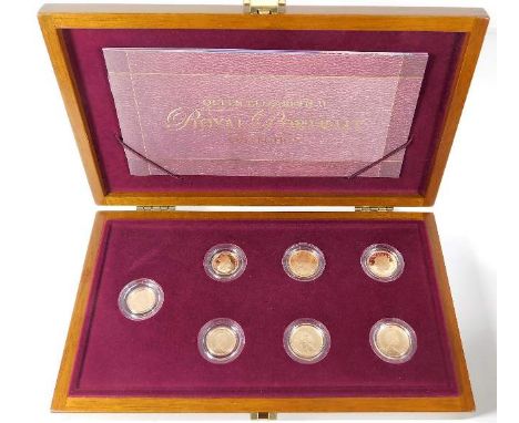 A Queen Elizabeth II Royal Portrait seven coin set of which seven are proof coins: 1984, 1986, 2006 gold proof full sovereign