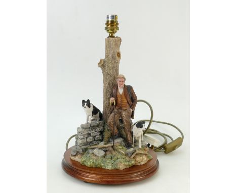 Border Fine Arts lamp base Shepherd with Collies 'A Moment to Reflect': Lamp signed by Ray Ayres to base, 30.5cm high. 