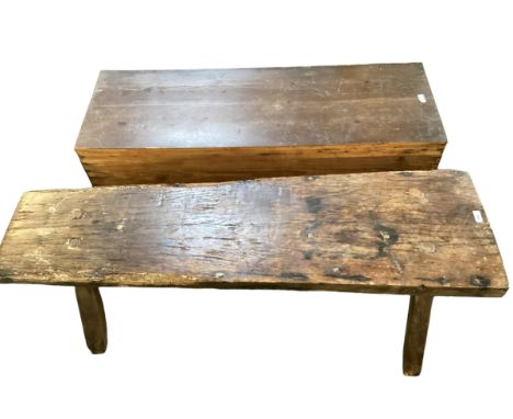 A pig bench, and a rustic pine trunk, both with wear and as found, both v approx 124cm Long 
