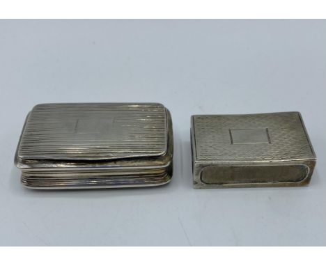 An unmarked white metal pocket snuff box, together with sterling silver matchbox case 