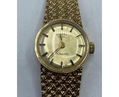 A 9ct gold cased Rotary cocktail watch on 9ct gold bracelet strap. 25.6g. 