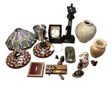 A quantity of various collectables, house clearance to include a jewellery display, ice bucket, a carved cameo shell, pair of