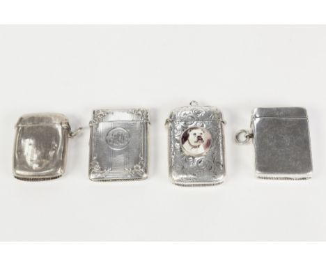 THREE VICTORIAN AND LATER SILVER VESTA CASES, all of typical form, comprising: two engine turned example, one with embossed f