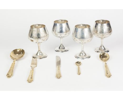 FORTY EIGHT PIECE ITALIAN GOLD PLATED PART SERVICE OF TABLE CUTLERY FOR TWELVE PERSONS, lacking one spoon, comprising: KNIVES