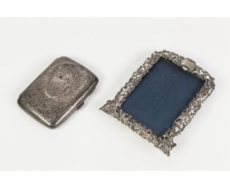 EDWARD VII SCROLL ENGRAVED SILVER POCKET CIGARETTE CASE, initialled, Birmingham 1904, together with a VICTORIAN EMBOSSED AND 