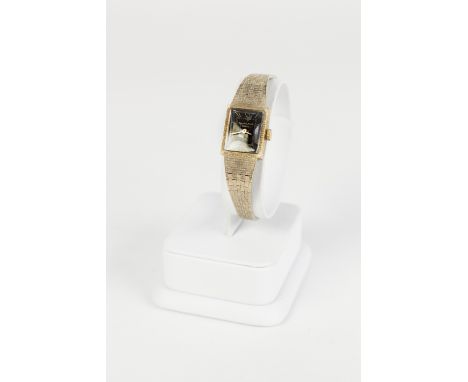 LADY'S MAPPIN AND WEBB 9ct GOLD BRACELET WATCH, with quartz movement, small oblong Roman dial, integral 9ct two colour gold t