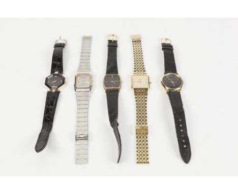 GENTS ROTARY QUARTZ WRIST WATCH, with square dial with batons, sweep seconds hand and date aperture in gold plated case and g