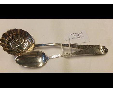 An Irish silver ladle together with an Irish silver teaspoon