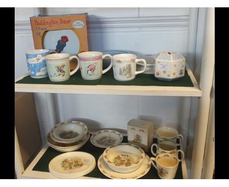 A selection of Bunnykins ceramic ware and other (on two shelves)