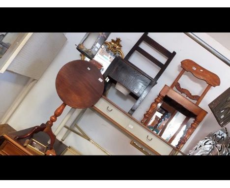 A tilt-top wine table with side chair and commode chair