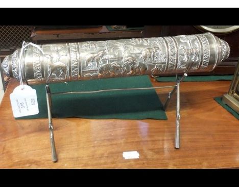 An unusual Indian manuscript tube with relief work decoration on stand - length 33cmCONDITION REPORTAs per images