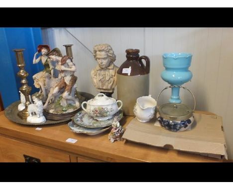 A pair of large Capodimonte figures, together with collectable ceramic and metal ware