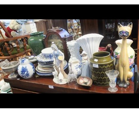 A mantel clock together with collectable ceramic ware etc