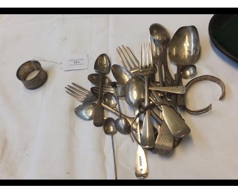 Various silver flatware, napkin ring