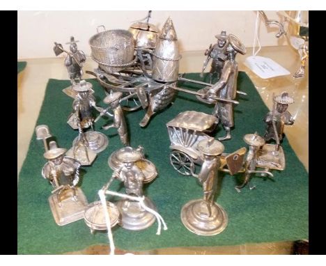 A selection of white metal Chinese export menu holder figures, together with a cruet setCONDITION REPORTWe have attached a nu