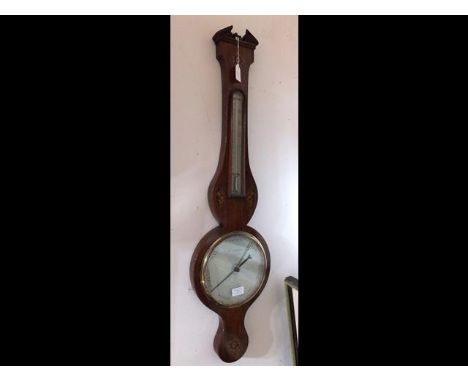 A 19th century wall barometer/thermometer by F. Campbell with shell inlay