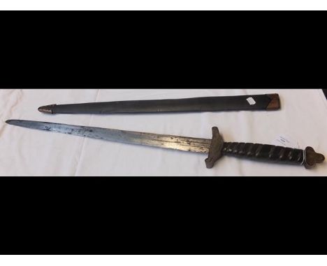 An antique Oriental sword with leather scabbardCONDITION REPORTBy our judgement, condition of lot is good.Notably, the scabba